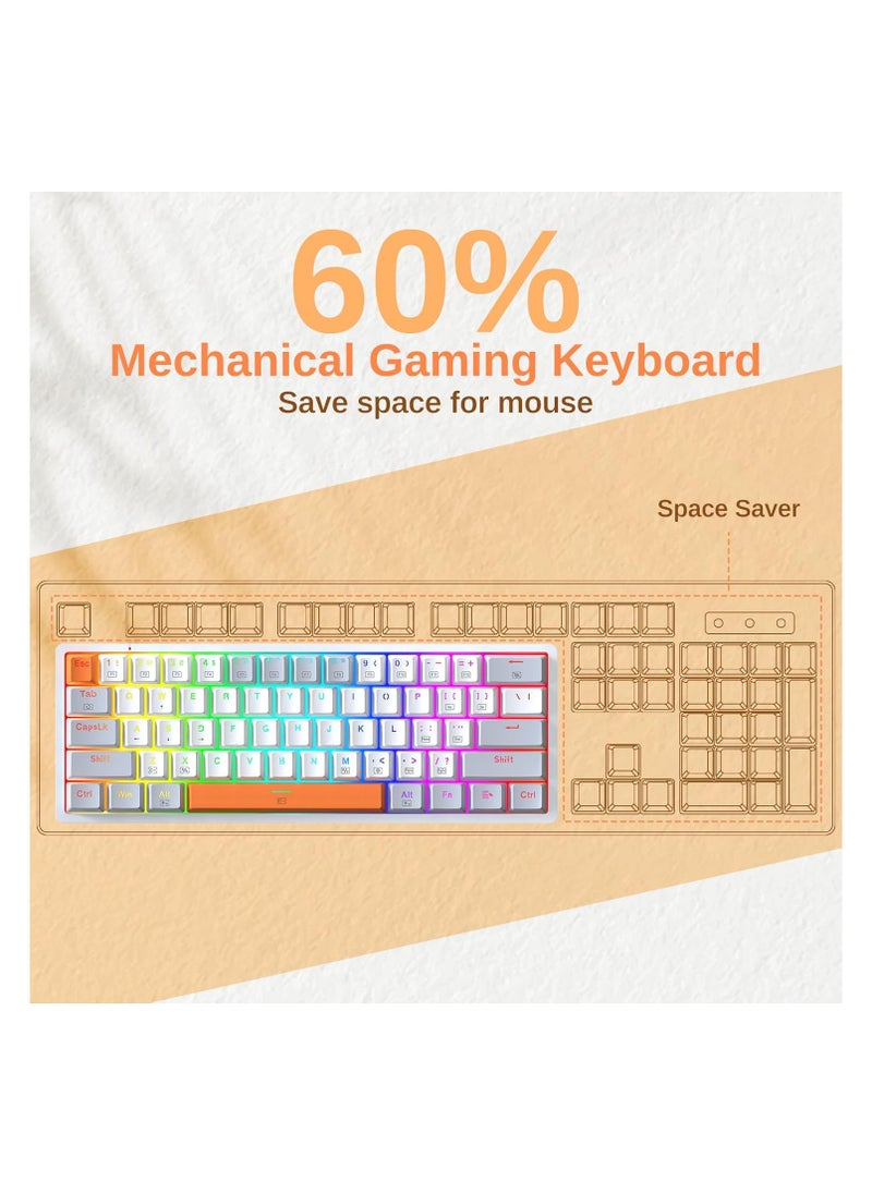 ريدراجون - كيبورد ميكانيكي 60%، كيبورد العاب سلكية صغيرة مدمجة 60%، اضاءة خلفية RGB ومفتاح احمر قابل للتبديل السريع، قابل للبرمجة بالكامل لاجهزة ويندوز واللاب توب والكمبيوتر وماك K642WGO ابيض ورمادي - Image 1