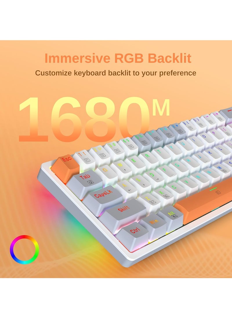 ريدراجون - كيبورد ميكانيكي 60%، كيبورد العاب سلكية صغيرة مدمجة 60%، اضاءة خلفية RGB ومفتاح احمر قابل للتبديل السريع، قابل للبرمجة بالكامل لاجهزة ويندوز واللاب توب والكمبيوتر وماك K642WGO ابيض ورمادي - Image 1