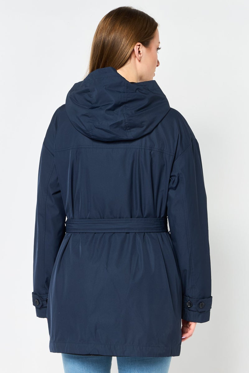 GEOX Women Solid Hooded Jacket, Navy - Image 3