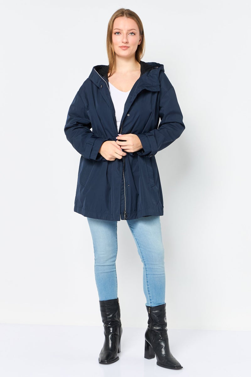 GEOX Women Solid Hooded Jacket, Navy - Image 4