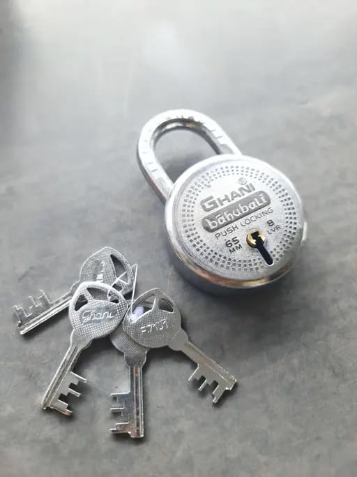 Shakti Store Bahubali Lock PadlocksRound Padlock 65mm 8 Lever with 4 Keys Mild Steel MaterialBright Chrome Polished FinishDoor Lock Shutter Lock Godown Lock gate Lock - Image 3