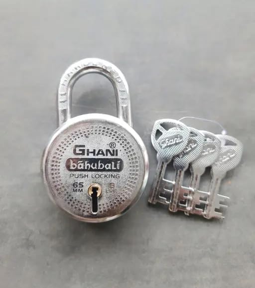 Shakti Store Bahubali Lock PadlocksRound Padlock 65mm 8 Lever with 4 Keys Mild Steel MaterialBright Chrome Polished FinishDoor Lock Shutter Lock Godown Lock gate Lock - Image 2
