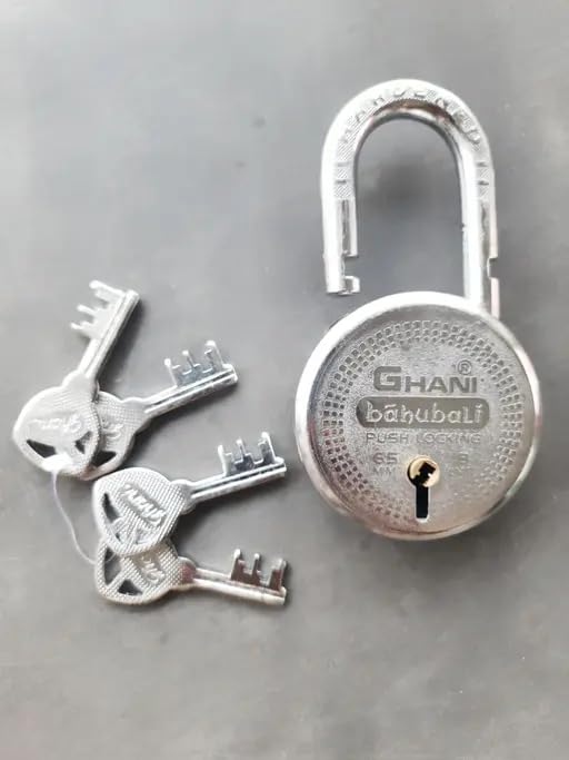 Shakti Store Bahubali Lock PadlocksRound Padlock 65mm 8 Lever with 4 Keys Mild Steel MaterialBright Chrome Polished FinishDoor Lock Shutter Lock Godown Lock gate Lock - Image 5