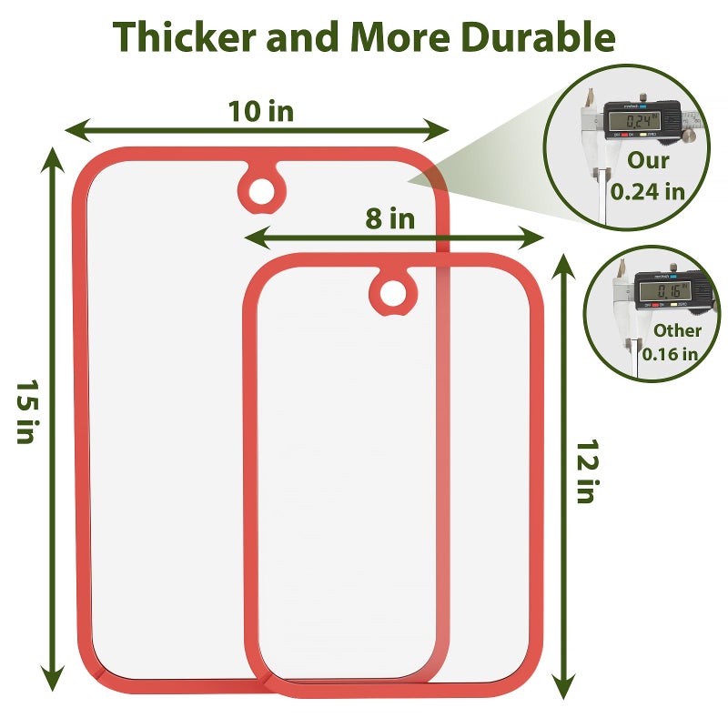 Freshmage Cutting Board, Freshmage Glass Cutting Boards for Kitchen, 2Pcs Chopping Board Set with Non-Slip Edges & Hanging Hole, Dishwasher- Safe Clear Cutting Board for Countertop, Meal Prep & Serving - Image 2