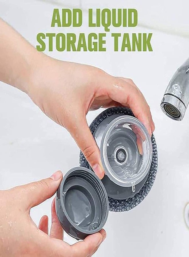 SHOPECOM Dish Scrubber Cleaning Brush Matel Scouring Pad Pot Scrubber with Liquid soap Dispenser. Cleaning Brush Push Button Kitchen Cleaning Tool Household Cleaning Palm Brush Pack of 01 - Image 4