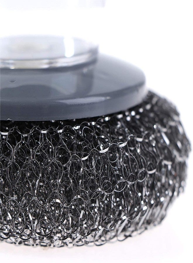 SHOPECOM Dish Scrubber Cleaning Brush Matel Scouring Pad Pot Scrubber with Liquid soap Dispenser. Cleaning Brush Push Button Kitchen Cleaning Tool Household Cleaning Palm Brush Pack of 01 - Image 3