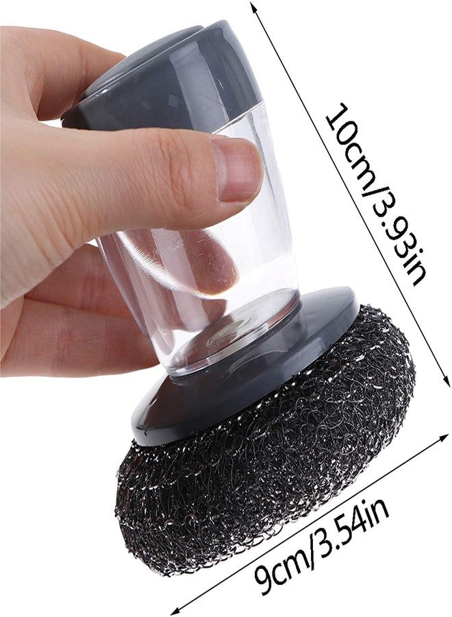 SHOPECOM Dish Scrubber Cleaning Brush Matel Scouring Pad Pot Scrubber with Liquid soap Dispenser. Cleaning Brush Push Button Kitchen Cleaning Tool Household Cleaning Palm Brush Pack of 01 - Image 5