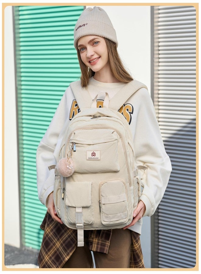 Hidds School Backpack for Teens Girls Women Laptop College Backpacks Corduroy Kids Bookbag Students Travel Daypack Womens, Beige, Large, School Backpack, College Backpack, Bookbag,laptop Backpack - Image 2