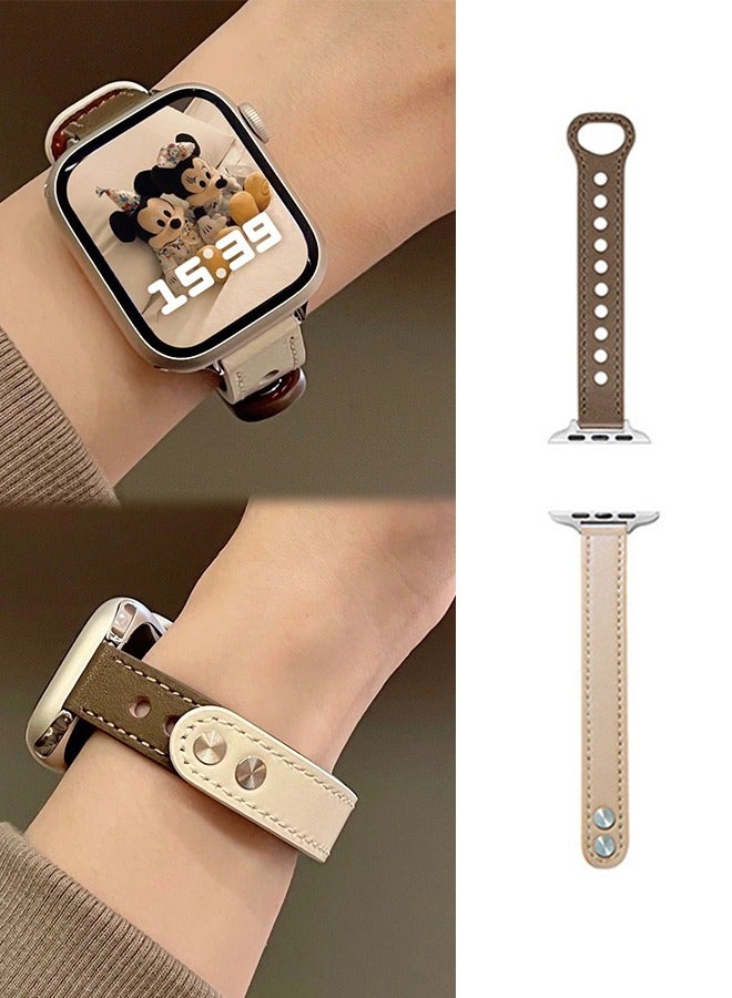 Compatible with Apple Watch Band 41mm 40mm 38mm Women, Top Grain Genuine Leather Slim & Thin Strap with Latest Double Nail Design for iWatch Series 8 7 6 5 4 3 2 1 SE - Image 1