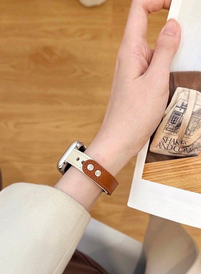 Compatible with Apple Watch Band 41mm 40mm 38mm Women, Top Grain Genuine Leather Slim & Thin Strap with Latest Double Nail Design for iWatch Series 8 7 6 5 4 3 2 1 SE - Image 5