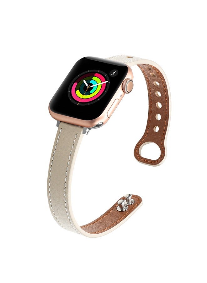 Compatible with Apple Watch Band 41mm 40mm 38mm Women, Top Grain Genuine Leather Slim & Thin Strap with Latest Double Nail Design for iWatch Series 8 7 6 5 4 3 2 1 SE - Image 2