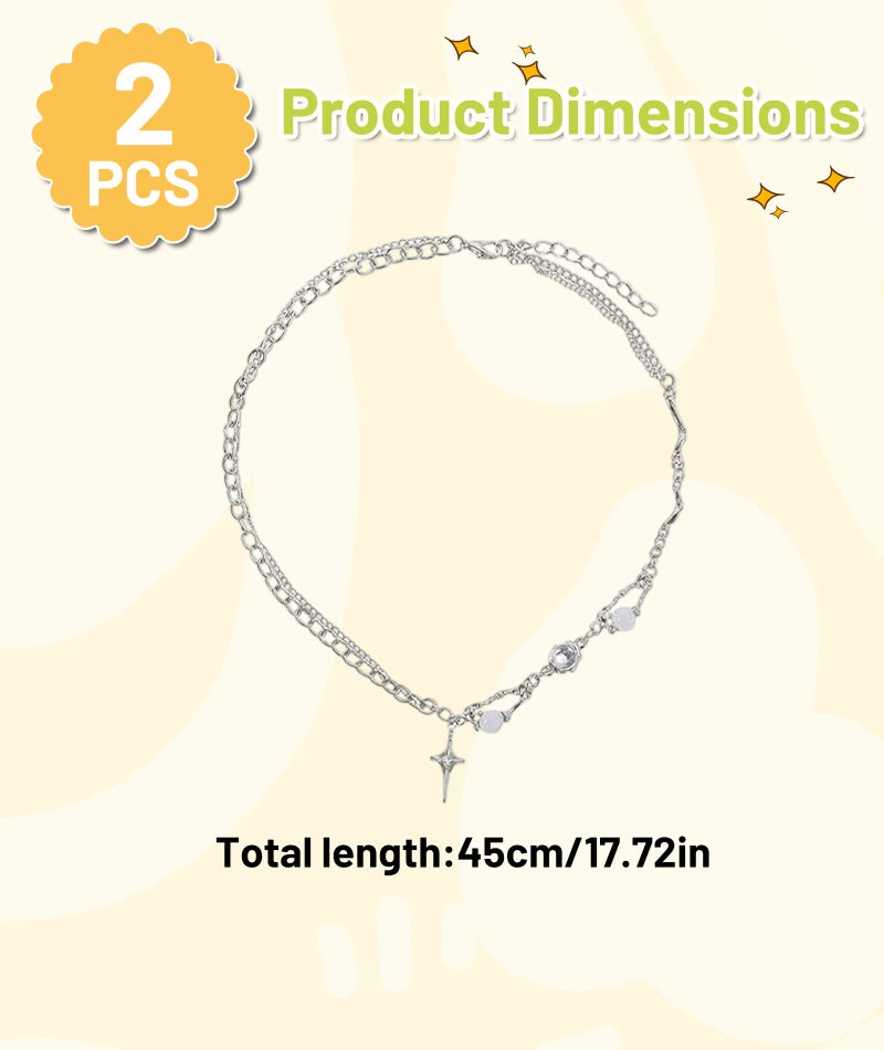 FFZDENA 2 Pcs Pendant Necklace for Women, Y2K Style Necklace, Vintage Beaded Chain, Trendy Fashion Jewellery, Layered Necklace for Girls, Retro Party Accessory, Dailys Wear Gift for Her - Image 3