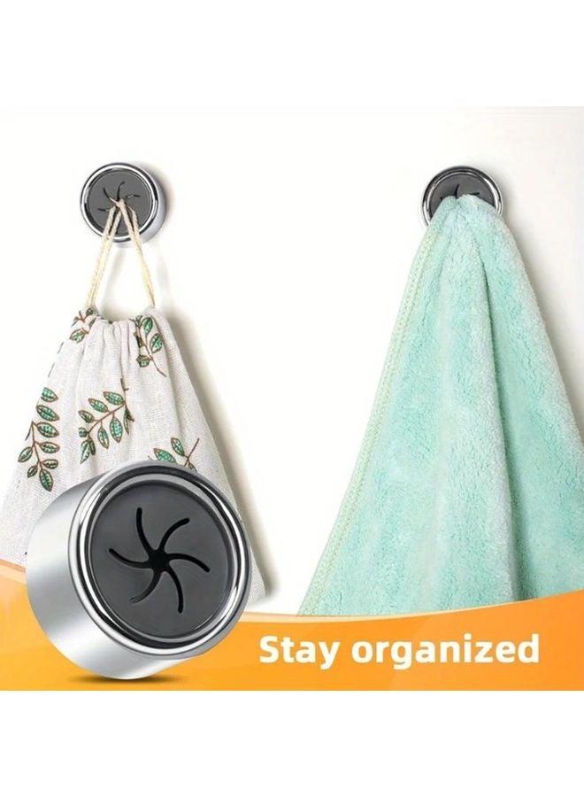 6pcs Self Adhesive Towel Holders Round Push in Suction Wall Hooks No Drilling Needed - Image 2
