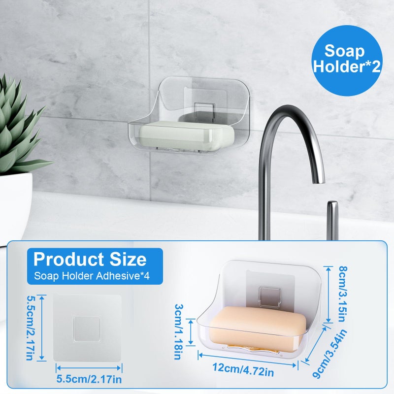 FEPTUASE Acrylic Soap Dish, 2 Pcs Clear Self Draining Soap Holder, No Drilling, No Tool, Universal and Aesthetics, Waterproof, Plastic Soap Saver - Bathroom Kitchen Organizer - Image 2