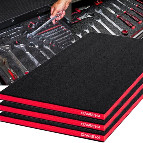 ONREVA Tool Box Foam 18x12x1 inch 3Pack, Foam Inserts for Cases, Polyethylene Storage Sheets for Toolbox Hard Case, Tool Shadow Insert, Kaizen Organizer Sheet, Black with Red - Image 1