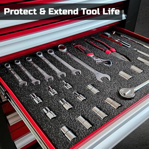 ONREVA Tool Box Foam 18x12x1 inch 3Pack, Foam Inserts for Cases, Polyethylene Storage Sheets for Toolbox Hard Case, Tool Shadow Insert, Kaizen Organizer Sheet, Black with Red - Image 5