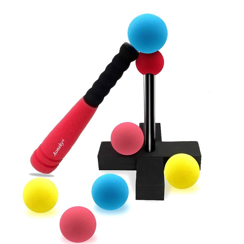 Aoneky Mini Foam Tball Set for Toddlers - Carry Bag Included - Best Baseball T Ball Toys for Kids Age 1 Years Old (Red) - Image 1