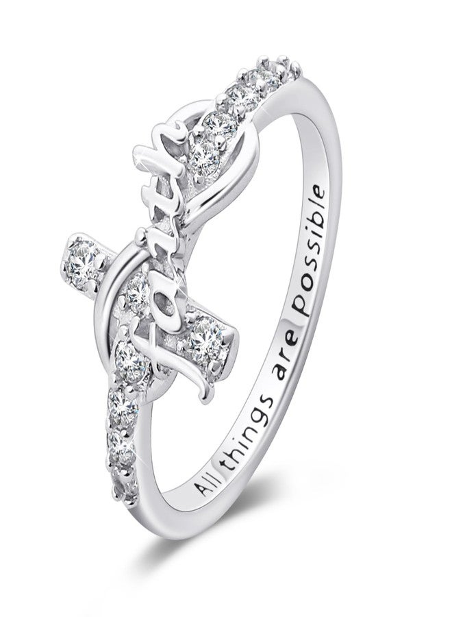 Cuoka Cross Ring, S925 Sterling Silver Infinity FaithRing Adjustable Infinity Faith Cross Wrap Ring Christian Fashion Band Ring for Women (US Size 7#) - Image 1