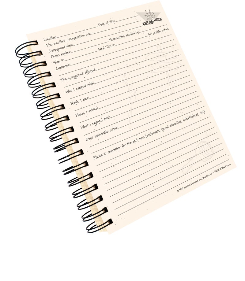 Write it Down series by Journals Unlimited, Guided Journal, Camping, The Camper's Journal, Full-size 7.5"x 9", Yellow Hard Cover, Made in USA - Image 4