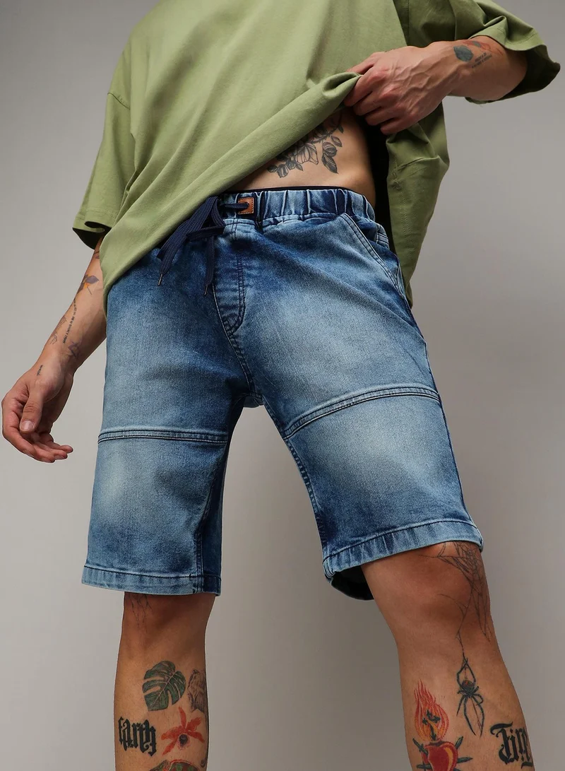 Campus Sutra Men's Blue Contrast Stitch Denim Shorts