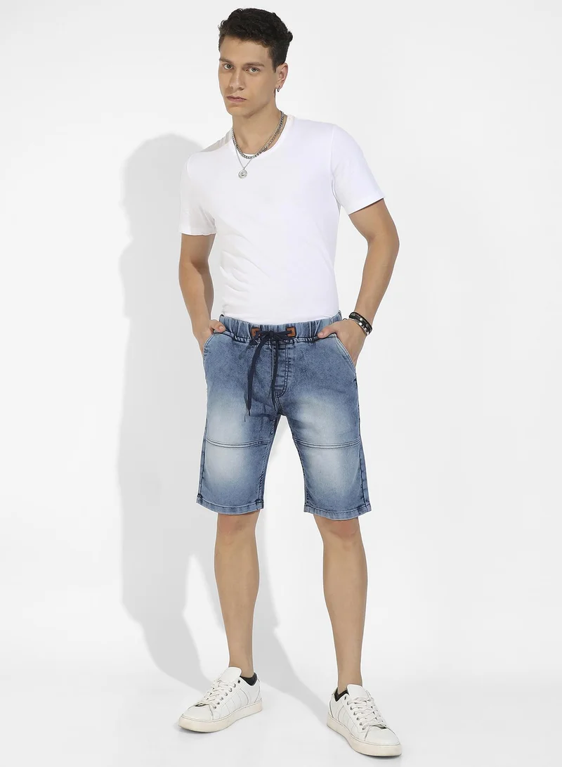 Campus Sutra Men's Blue Contrast Stitch Denim Shorts