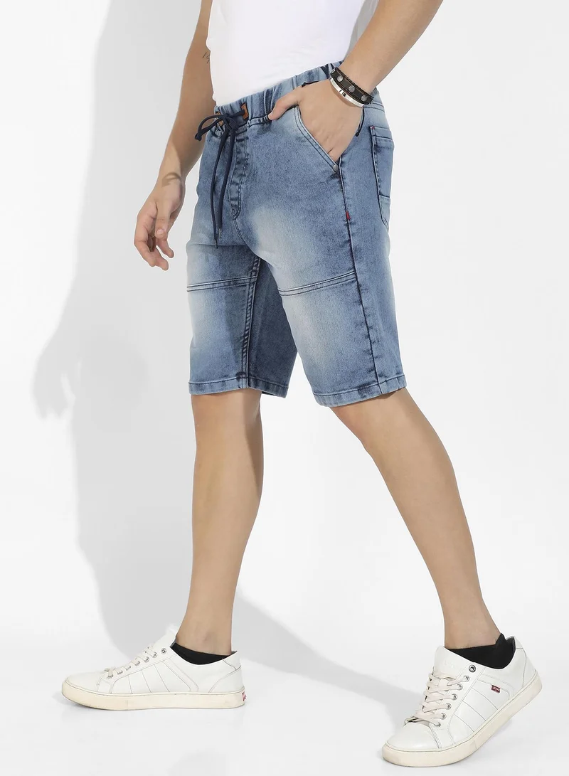 Campus Sutra Men's Blue Contrast Stitch Denim Shorts