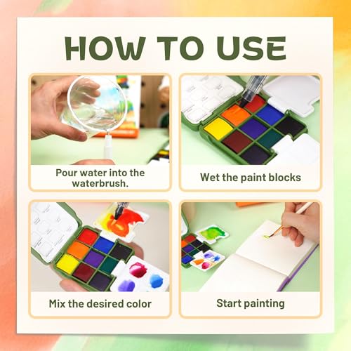 YPLUS Pocket Watercolor Paint Kit, Portable Travel Art Kit with Brush, Water Color Palette Painting Gift for Beginners Artist Adults - Image 2