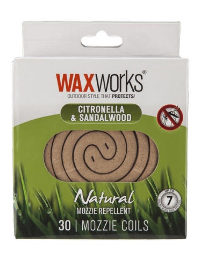 Waxworks - Citronella And Sandalwood Mosquito Repellent Coil  30 Pack - Image 1