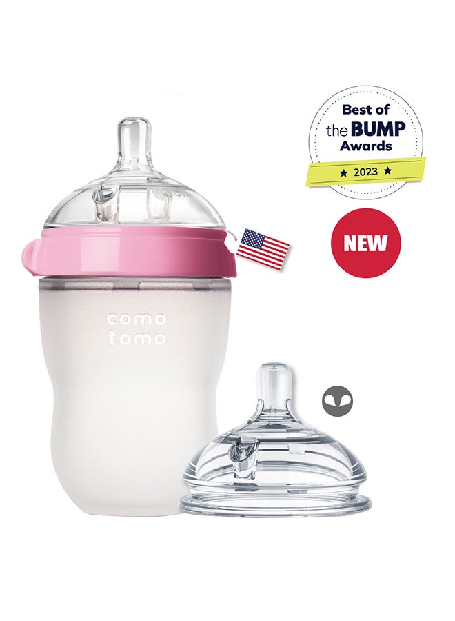 comotomo Natural Feel Baby Bottle 250 ML With Pack Of 2 Natural Teat Silicone Nipples, 2 Holes With Medium Flow,  3 Months + - Image 1