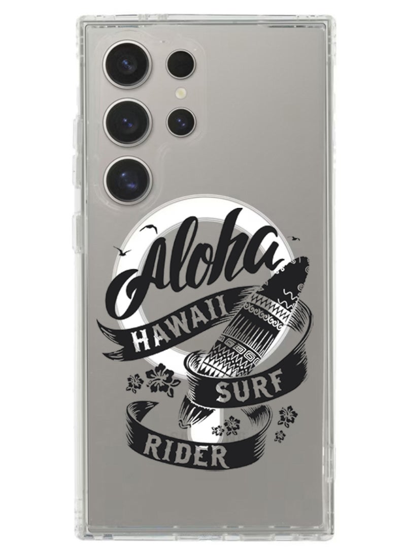 Theodor - Magnetic Case for Samsung Galaxy S24 Ultra 6.8-inch Compatible with MagSafe Wireless Charging, Shockproof Phone Bumper Cover Aloha hawaii Surf rider Black - Image 1