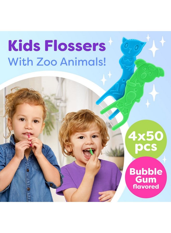 Trueocity Kids Flossers 4 Pack (200 Total) Kids Floss Picks Flossers Kids Floss For Kids Cute Animal Shapes Glides Easy Between Teeth Flosser Helps Prevent Tooth Decay & Gum Disease Bubble Gum Flavored - Image 2