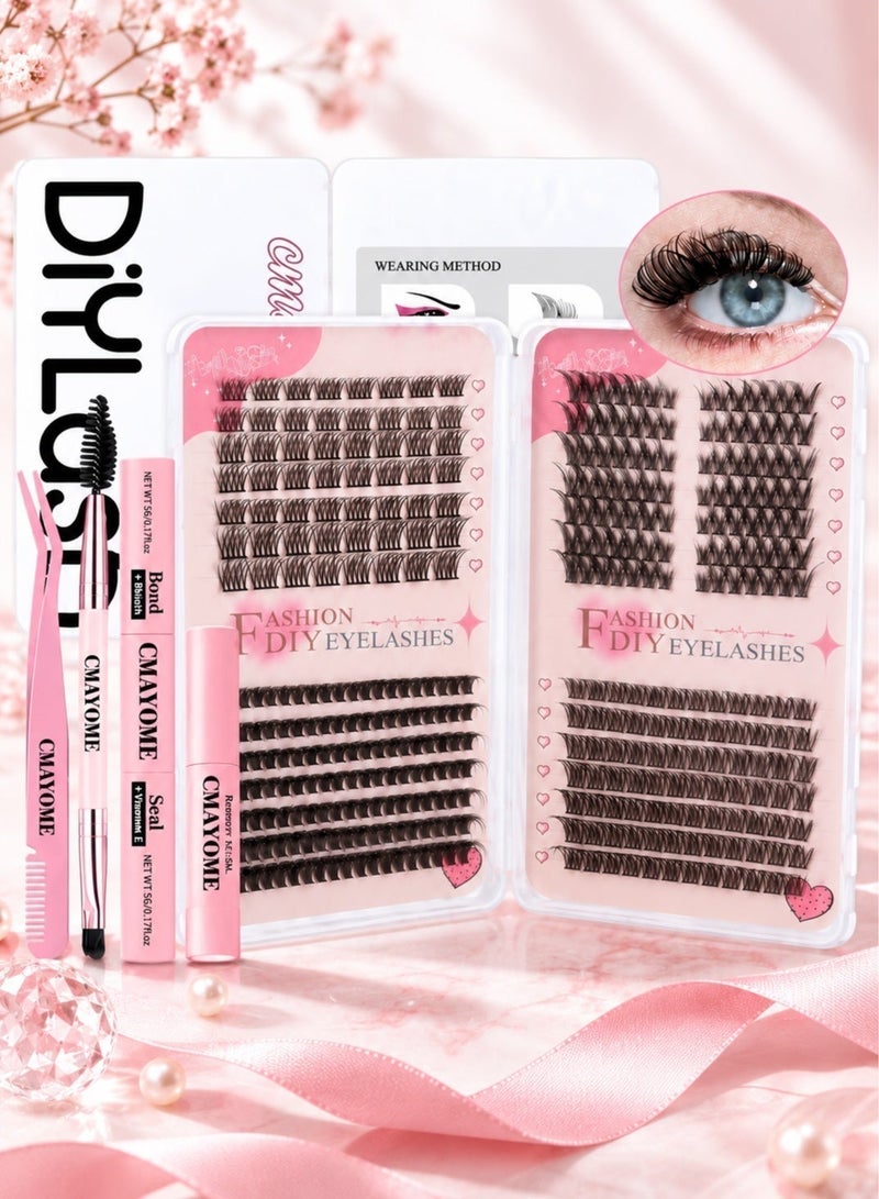 CMAYOME 378 Clusters DIY Eyelash Extension Kit, 4 Styles 8-16mm Mixed Individual Lash Clusters, Natural Curl Segmented False Eyelashes, Thick Eyelashes with Bond & Seal, Remover & Tweezers, Personal Eyelash Set - Image 1