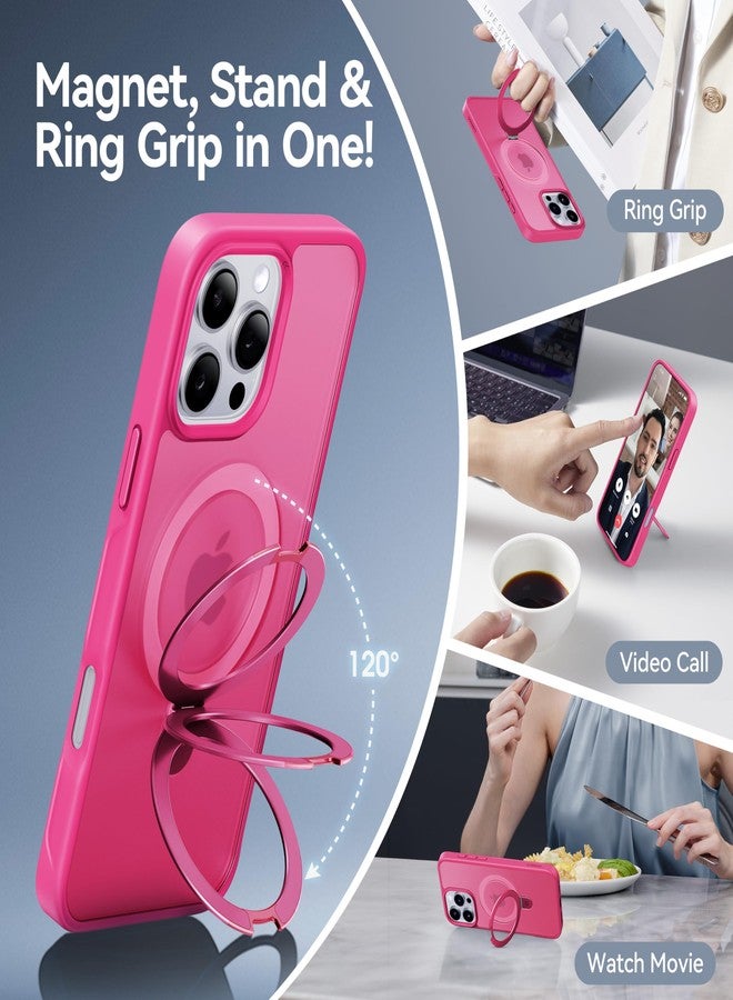 جراب CASEKOO مصمم خصيصًا لهاتف iPhone 16 Pro مع حامل مغناطيسي غير مرئي [حماية من السقوط وفقًا للمعايير العسكرية] [متوافق مع MagSafe] جراب نحيف غير لامع مقاوم للصدمات، شفاف، غير لامع، مقاس 6.3 بوصة، لون وردي فاقع - Image 3