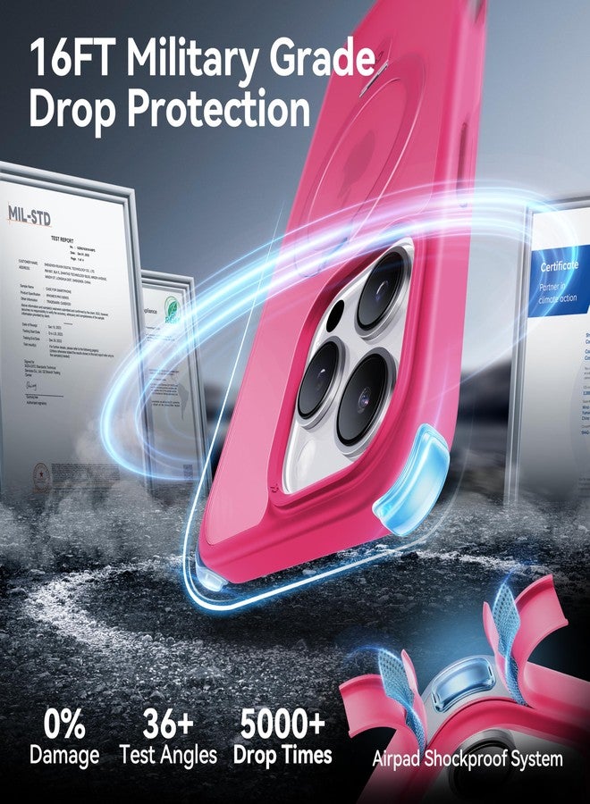 جراب CASEKOO مصمم خصيصًا لهاتف iPhone 16 Pro مع حامل مغناطيسي غير مرئي [حماية من السقوط وفقًا للمعايير العسكرية] [متوافق مع MagSafe] جراب نحيف غير لامع مقاوم للصدمات، شفاف، غير لامع، مقاس 6.3 بوصة، لون وردي فاقع - Image 5