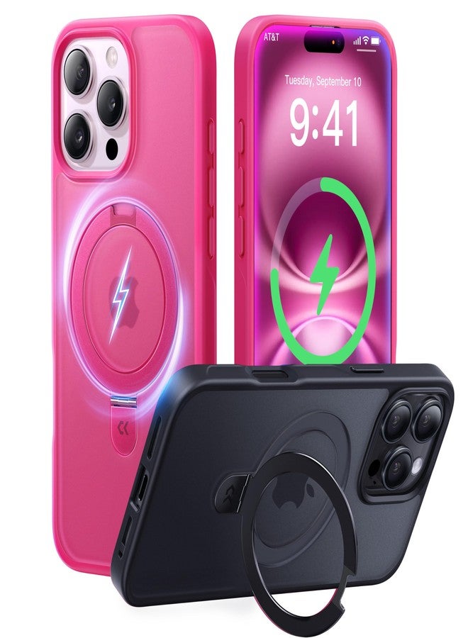 جراب CASEKOO مصمم خصيصًا لهاتف iPhone 16 Pro مع حامل مغناطيسي غير مرئي [حماية من السقوط وفقًا للمعايير العسكرية] [متوافق مع MagSafe] جراب نحيف غير لامع مقاوم للصدمات، شفاف، غير لامع، مقاس 6.3 بوصة، لون وردي فاقع - Image 1
