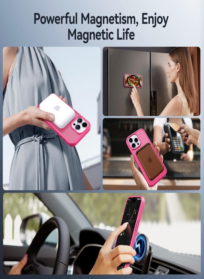 جراب CASEKOO مصمم خصيصًا لهاتف iPhone 16 Pro مع حامل مغناطيسي غير مرئي [حماية من السقوط وفقًا للمعايير العسكرية] [متوافق مع MagSafe] جراب نحيف غير لامع مقاوم للصدمات، شفاف، غير لامع، مقاس 6.3 بوصة، لون وردي فاقع - Image 4