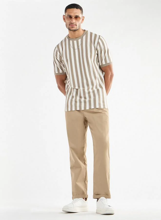 Splash FAV Striped Crew Neck T-shirt with Short Sleeves