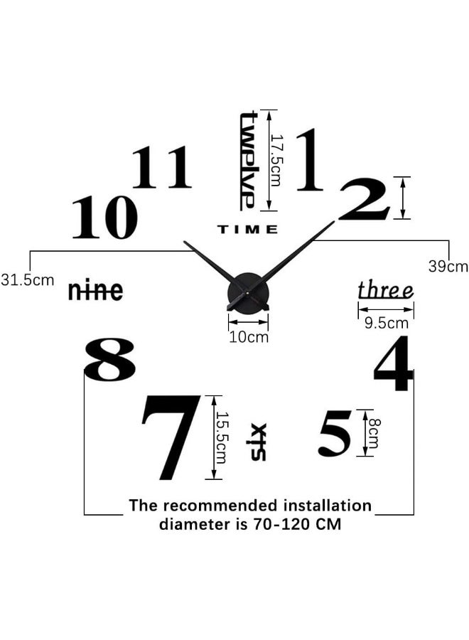 CUGBO DIY Wall Clock Modern Large 3D Wall Clock Mirror Stickers Home Office DecorSilver - Image 5