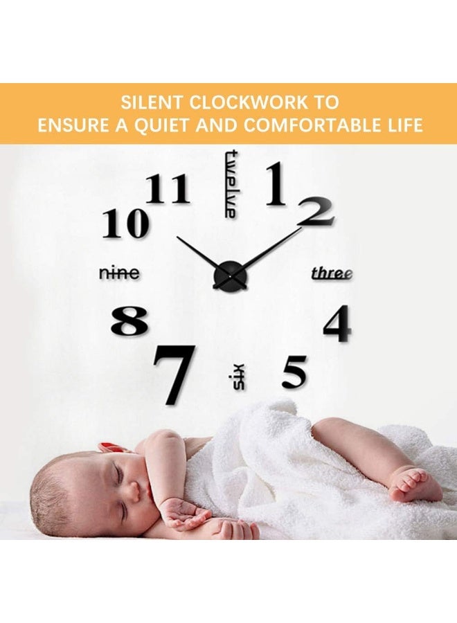 CUGBO DIY Wall Clock Modern Large 3D Wall Clock Mirror Stickers Home Office DecorSilver - Image 4