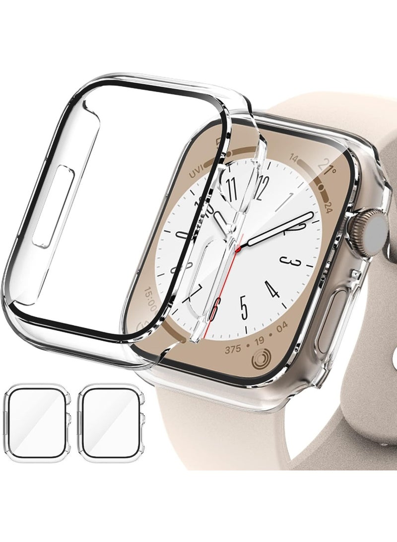 2 Pack Case for Apple Watch 44mm SE 3 Series 6/5/4/ SE 2nd Gen with Tempered Glass Screen Protector, EWUONU Full Protective Cover Hard PC Bumper Face Cover for iWatch 44mm, Clear - Image 1