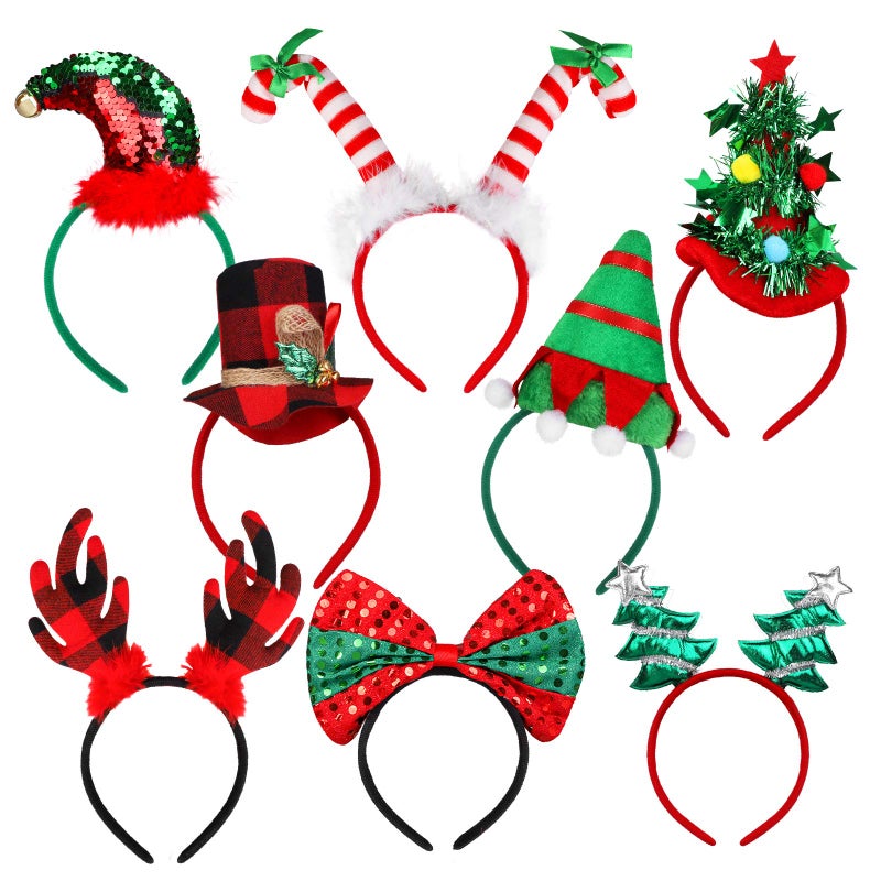URATOT 8 Pack Christmas Reindeer Hair Hoop Headbands Xmas Party Costume Photo Prop Booth Headbands for Favors - Image 3