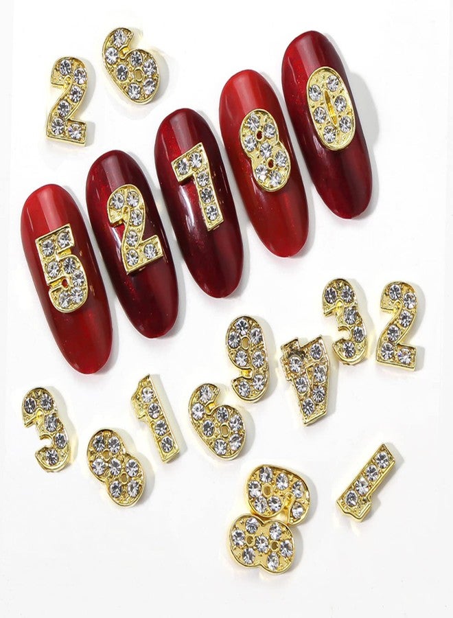 Vezocim Alloy Numbers Nail Art Decorations, Digits 0-9 Nail Glitter Design, Gold Metal Big Number Nail Rhinestone Rivet Supplies for Women Girls Manicure Charms Decoration, DIY Jewelry Gems Making Craft - Image 1