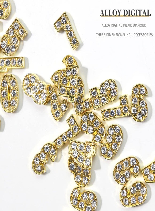 Vezocim Alloy Numbers Nail Art Decorations, Digits 0-9 Nail Glitter Design, Gold Metal Big Number Nail Rhinestone Rivet Supplies for Women Girls Manicure Charms Decoration, DIY Jewelry Gems Making Craft - Image 2