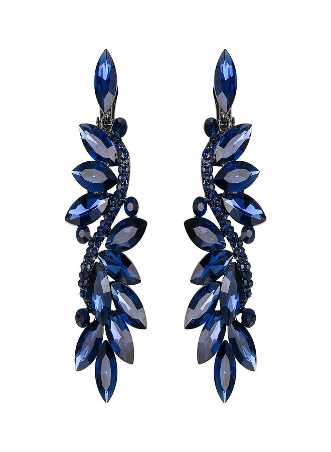 بريلوف أقراط زفاف بريلوف بمشبك للنساء، مرصعة بكريستال متعدد الأشكال على شكل زهرة متدلية، متوفرة باللون الأزرق الداكن الياقوتي والأسود والفضي. - Image 1