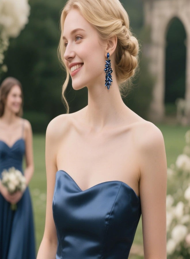 بريلوف أقراط زفاف بريلوف بمشبك للنساء، مرصعة بكريستال متعدد الأشكال على شكل زهرة متدلية، متوفرة باللون الأزرق الداكن الياقوتي والأسود والفضي. - Image 3