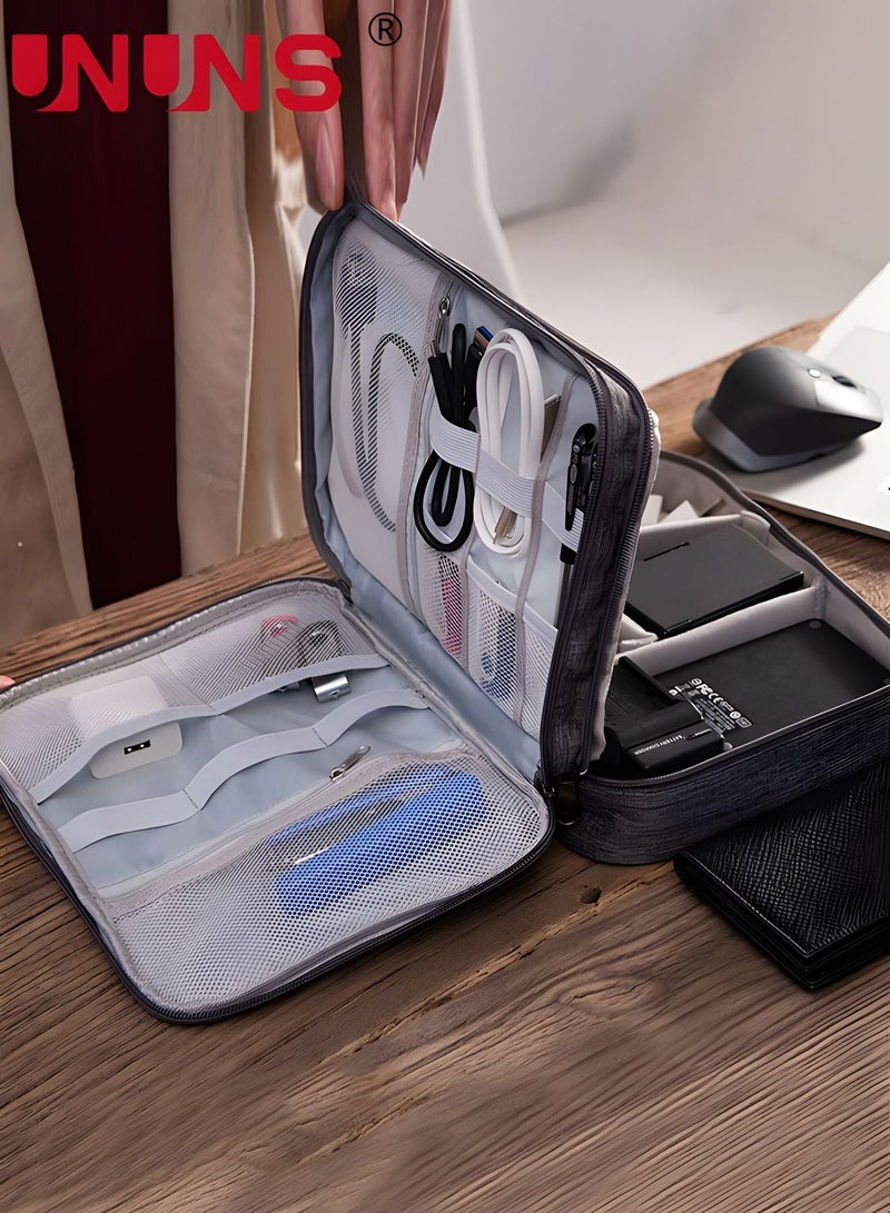 UNUNS Electronic Bag,3-Layer Waterproof Travel Cable Accessorie Bag With 4 Removable Division For Cable,Cord,Charger,Phone,Adapter,Power Bank, Kindle,Hard Drives  - Image 1