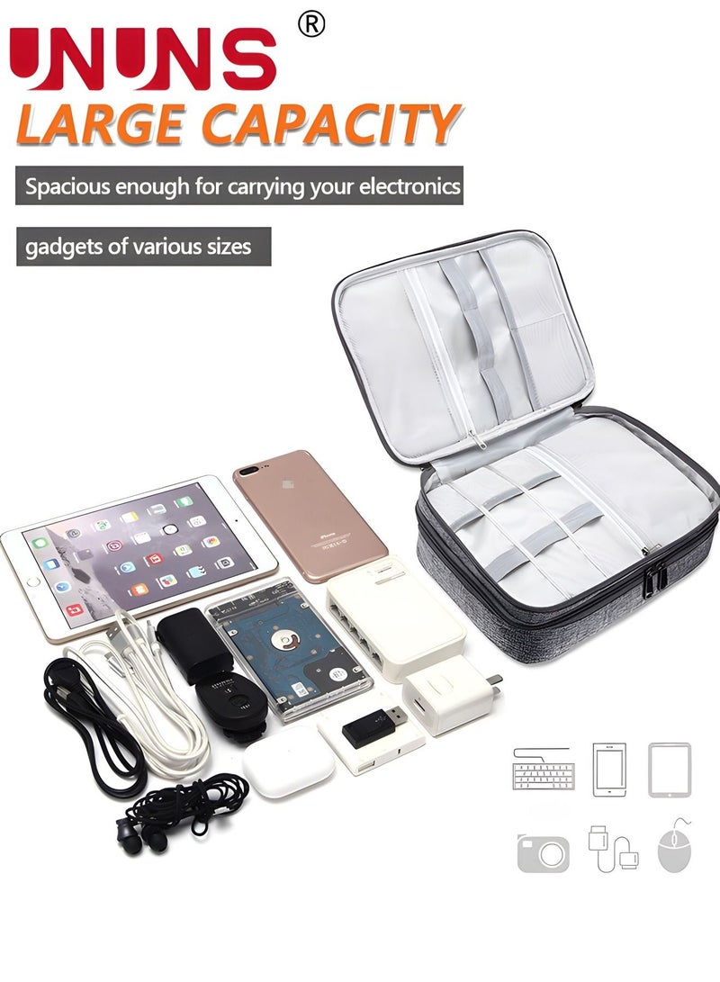 UNUNS Electronic Bag,3-Layer Waterproof Travel Cable Accessorie Bag With 4 Removable Division For Cable,Cord,Charger,Phone,Adapter,Power Bank, Kindle,Hard Drives  - Image 5