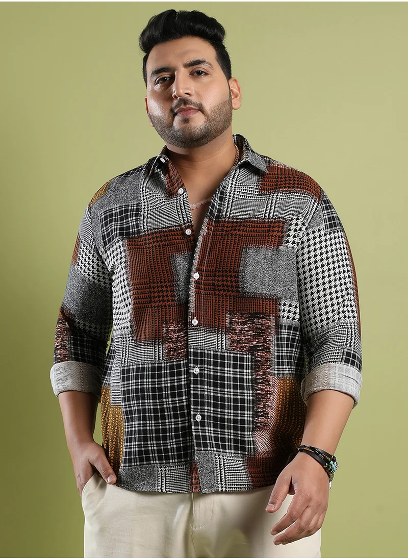 انستافاب بلس Instafab Plus Men's Brown Herringbone Block Shirt For Casual Wear | Spread Collar | Long Sleeve | Button Closure | Cotton Shirt Crafted With Comfort Fit For Everyday Wear