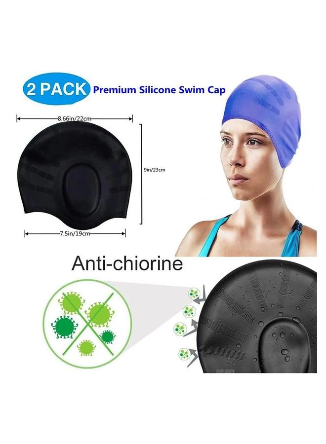 غطاء سباحة سيليكوني 2 قطعة لحماية الأذن، تصميم مريح مقاوم للماء، غطاء سباحة صلب للبالغين من الرجال والنساء ذوي الشعر الطويل - Image 2