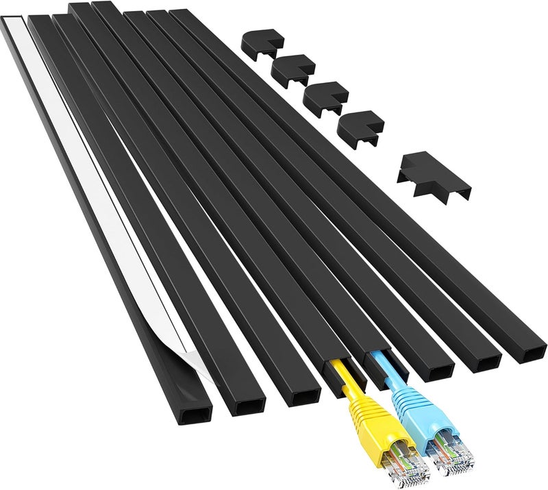 Yecaye Cord Hider, 113in Black Cord Covers for Wires on Wall, One-Cord Cord Organizer, Easy Install Cable Management Kit, Cable Cover Home Office, W0.59in H0.4in, Black - Image 1